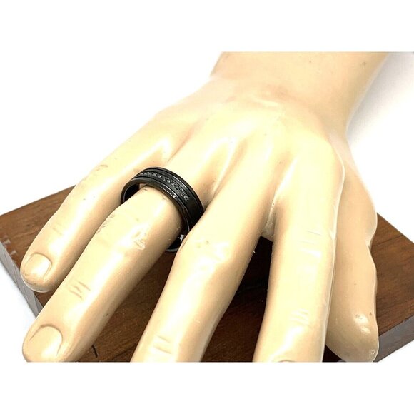 Men's Wedding Band Tungsten Black Gemstones 8mm Wide Ring Size 8.5 - Picture 15 of 15